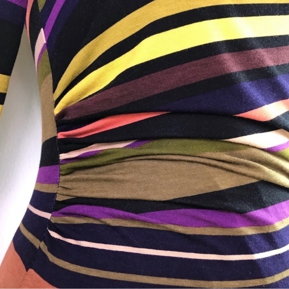 LOFT Cowl Neck Stripe 3/4 Sleeve Ruched Shift Dress LP - Picture 5 of 12